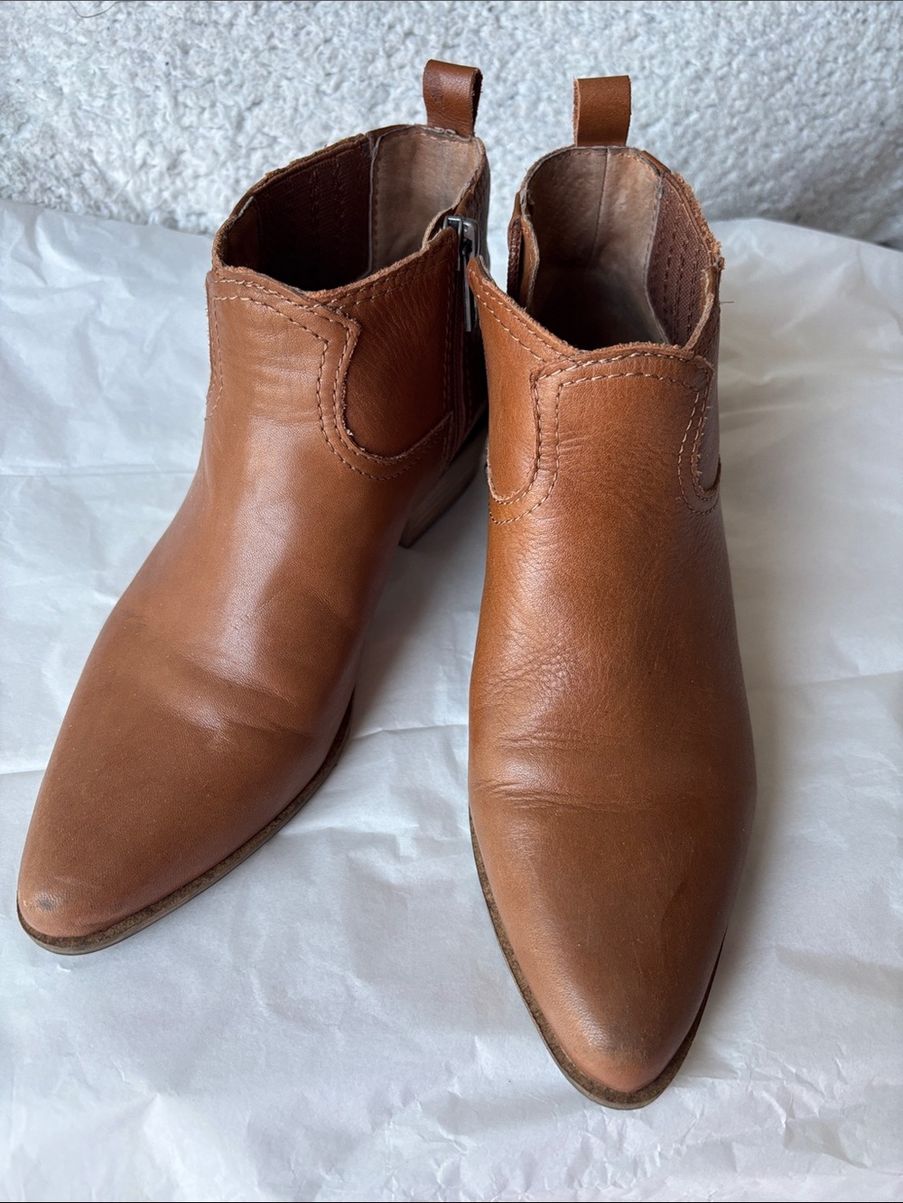 Lucky Brand Cognac Brown Leather Pointed Ankle Booties